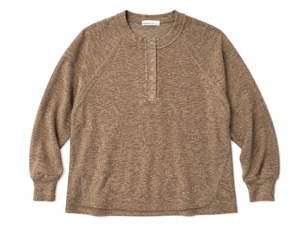 Zenana Henley Snap Top Brown Long Sleeve Sweater HT-2321A Raglan S/M NWOT